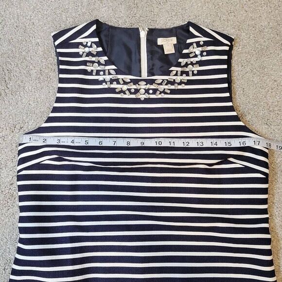 J. Crew Navy Blue White Striped Embellished Sheath Casual Dress Size 8 - Picture 7 of 9